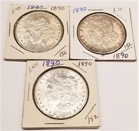 (3) 1890 Silver Dollars BU