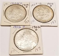 1902-O, (2) ’04-O Silver Dollars BU