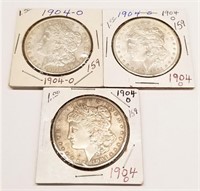 (3) 1904-O Silver Dollars BU
