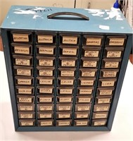 Metal Parts Bin w/Various Foreign Coins