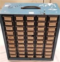 Metal Parts Bin w/Various Foreign Coins