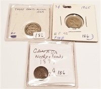 (2) 1865 Three Cents F; 1894 Netherlands Half