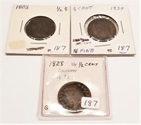 1803, ’28 Half Cents Corrosion; 1829 Half Cent VF
