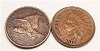 1858 Flying Cent (Dark); 1865 Cent VF-Obverse