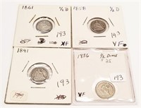 1841, ’56, ’58, ’61 Half Dimes in Various Grades