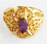 10K Gold Marquise Amethyst Ladies Ring