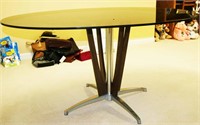 Mid-Century Oval Glass-Top Dining Table