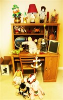 Desk w/ Bookcase, Stuffed Animals, Nun, Dolls