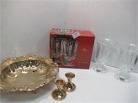 Gold Plated Footed Dish / Candle Holders