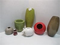 6 Assorted Vases Tallest 12" High / Piggy Bank