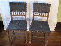PAIR OF OLD HAND TOOLED LEATHER EMPIRE CHAIRS