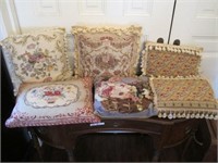 LOT OF 6 EARLY NEEDLE POINT PILLOWS GREAT SHAPE