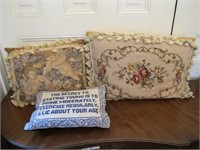 LOT OF 3 NEEDLE POINT PILLOWS