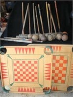 Vintage game boards & croquet mallets & balls