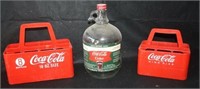 Coca-Cola gallon jug w/cap & (2) bottle carriers