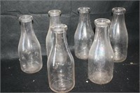 Lot w/(6) plain glass milk bottles