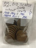 Lot 15- Qty 22 Old Scarce Date Wheat Cents