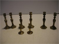 8 Miniature Brass Candlestick Holders, Tallest 3