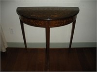 Wood Inlay Wall Table, Damaged, 30x15x29 in. Tall