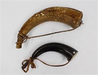 (2) Vintage Antique Powder Horns w/ Leather Straps