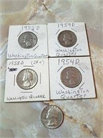 Five Washington silver quarter