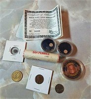 Miniature coins and 1981 roll of pennies