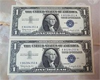 Two 1957 silver certificate uncirculated
