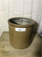 201 2gal Salt Glazed Stoneware Crock- has crack