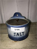 259 Blue Stone. Salt Box w/ Wood Lid- Grapevine