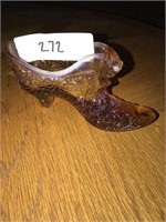 272 Fenton Hobnail Glass Slipper Amber