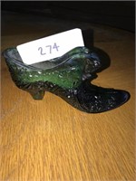 274 Fenton Glass Slipper Green Emerald
