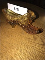 281 Fenton Glass Slipper Shoe Amber