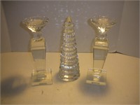 Cut Crystal Candle Holders & Tree  11 Inches Tall