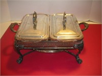 Silver Plate Server w/ Fire King Glass Inserts