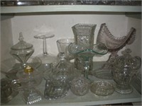 Assorted Glass Candy Dishes (Contents of Shelf)
