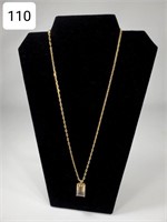 14K Solid Yellow Gold Necklace w/ Topaz Pendant
