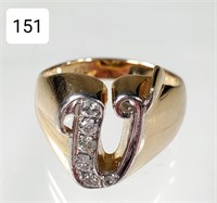 14K Yellow Gold & Diamond 'V' Ladies Pinkie Ring