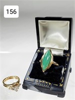 14K Gold Ladies Heart  Crystal Wedding Ring Set