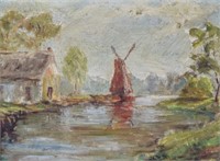 J.C. Minor Oil on Canvas Windmill