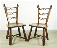 Pair of  Walnut Chairs with Rams Heads