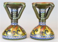 Pair of Gouda Art Pottery Candlesticks