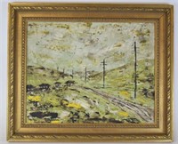 Oil on Canvas Telephone Poles in Landscape