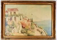 F. Aznar Oil on Canvas House in Coastal Landscape