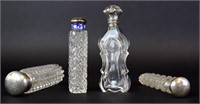4 Glass & Silver Perfume or Scent Bottles