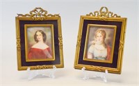 Pair of Hand Painted Miniature Portraits of Ladies