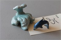 Vintage Miniature Figurines, dolphin & wave