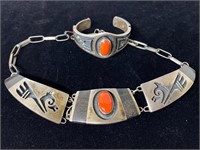 Sterling Native American Bracelet & Pendent