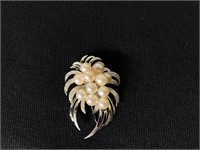 Impressive Sterling Pin W/ Akoya Pearls - 1 3/4"