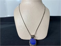 Wonderful Faceted Lapis Set in Sterling on Chain