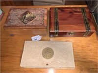 3 Wooden Boxes and Contents